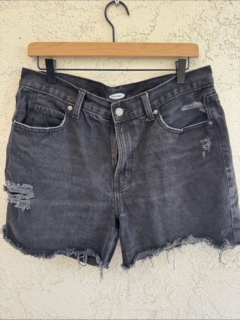 Old Navy Black Distressed boyfriend black denim Jean Shorts size 12